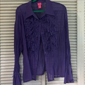 Du Jour purple ruffled top, button down dressy blouse size 2X
